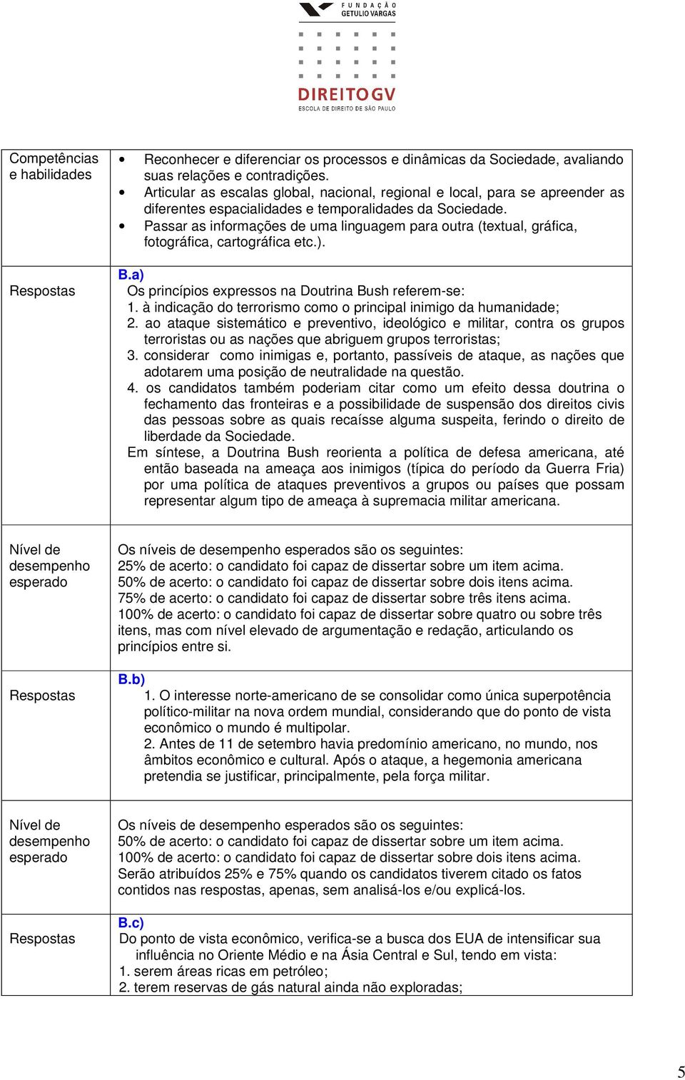 Passar as informações de uma linguagem para outra (textual, gráfica, fotográfica, cartográfica etc.). B.a) Os princípios expressos na Doutrina Bush referem-se: 1.