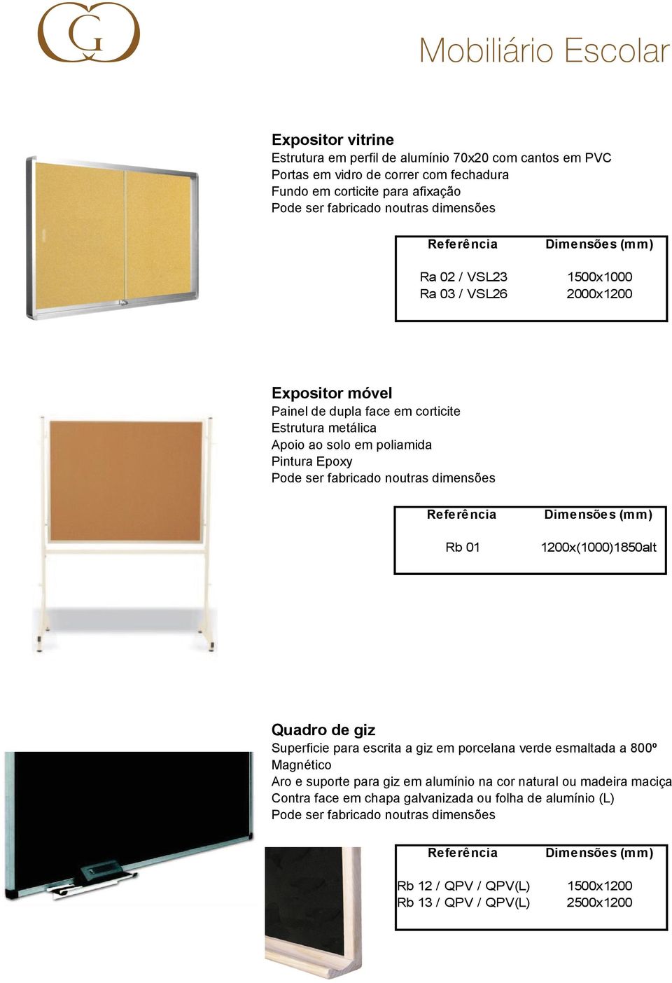 com fechadura Fundo em corticite para afixação Pode ser fabricado noutras dimensões Ra 02 / VSL23 Ra 03 / VSL26 1500x1000 2000x1200 Expositor móvel Painel de dupla face em corticite Estrutura