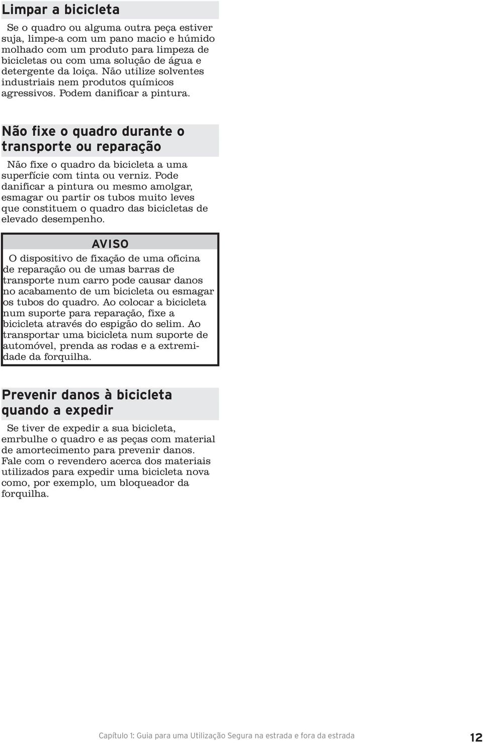 Não fixe o quadro durante o transporte ou reparação Não fixe o quadro da bicicleta a uma superfície com tinta ou verniz.