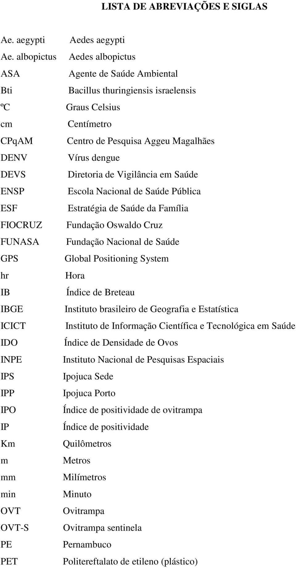 Diretoria de Vigilância em Saúde ENSP Escola Nacional de Saúde Pública ESF Estratégia de Saúde da Família FIOCRUZ Fundação Oswaldo Cruz FUNASA Fundação Nacional de Saúde GPS Global Positioning System