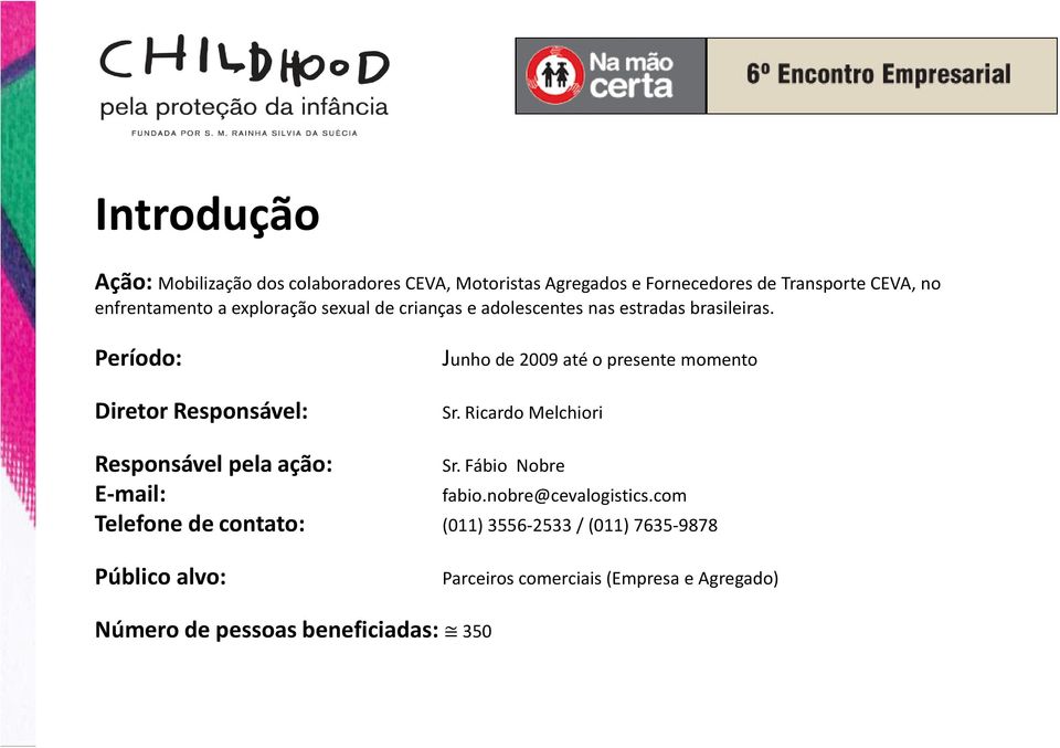 Período: Diretor Responsável: Junho de 2009 até o presente momento Sr. Ricardo Melchiori Responsável pela ação: Sr.