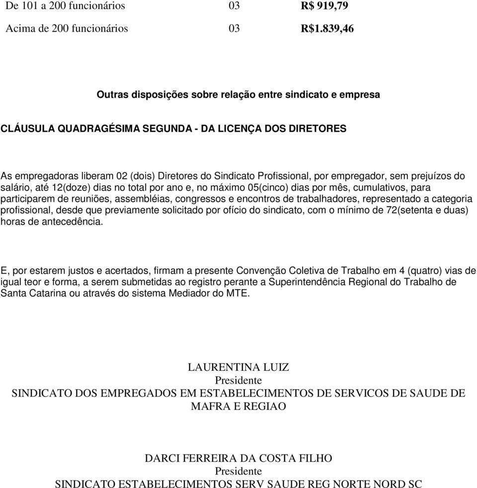 empregador, sem prejuízos do salário, até 12(doze) dias no total por ano e, no máximo 05(cinco) dias por mês, cumulativos, para participarem de reuniões, assembléias, congressos e encontros de