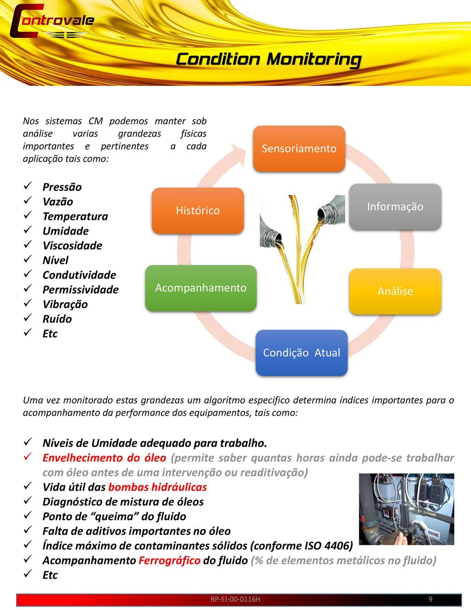 para o acompanhamento da performance dos equipamentos, tais como: Níveis de Umidade adequado para trabalho.