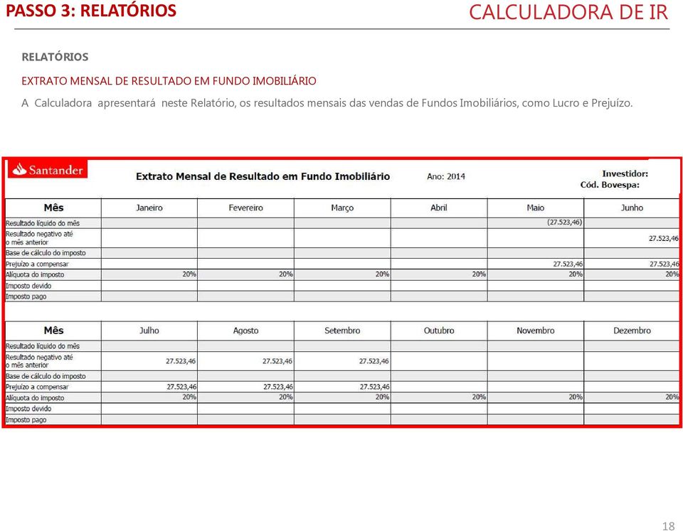 apresentará neste Relatório, os resultados mensais