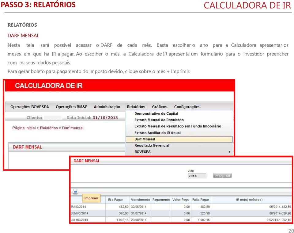 Ao escolher o mês, a Calculadora de IR apresenta um formulário para o investidor preencher com