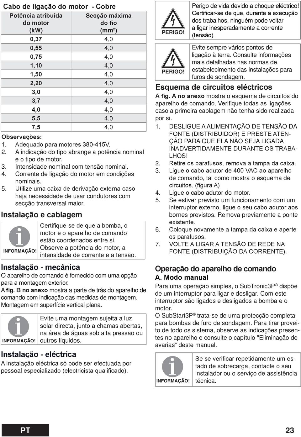 O aparelho de comando é fornecido com uma opção A mostra a parte de trás do aparelho de comando com indicação das medidas de montagem. Montagem em superfície vertical plana. INFORMAÇÃO!