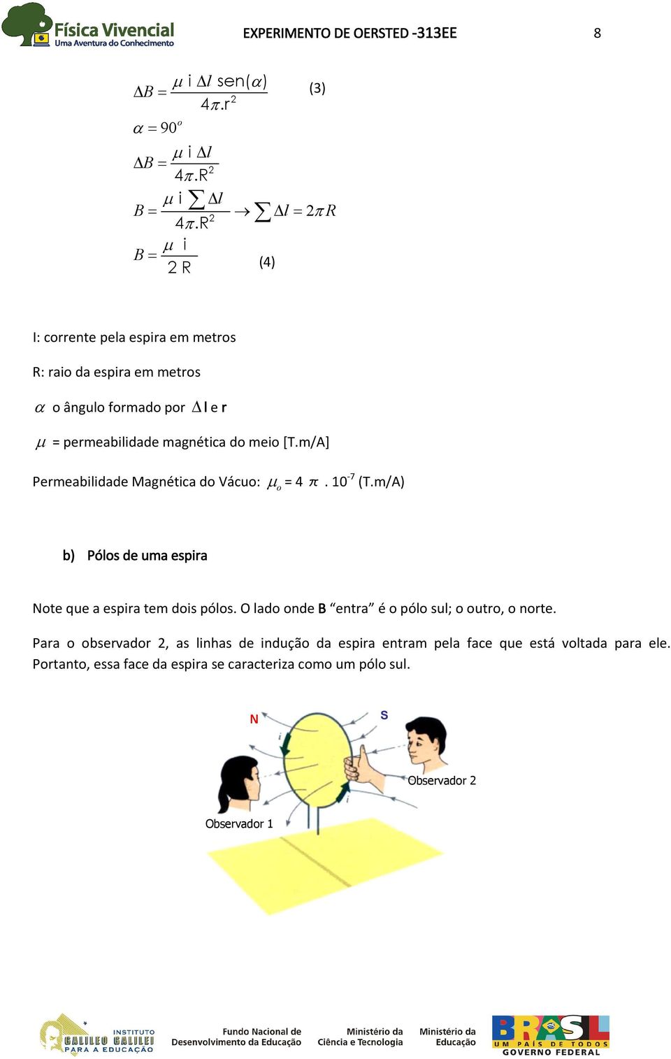 m/A] Permeabilidade Magnética do Vácuo: μ o = 4 π. 10 7 (T.m/A) b) Pólos de uma espira Note que a espira tem dois pólos.