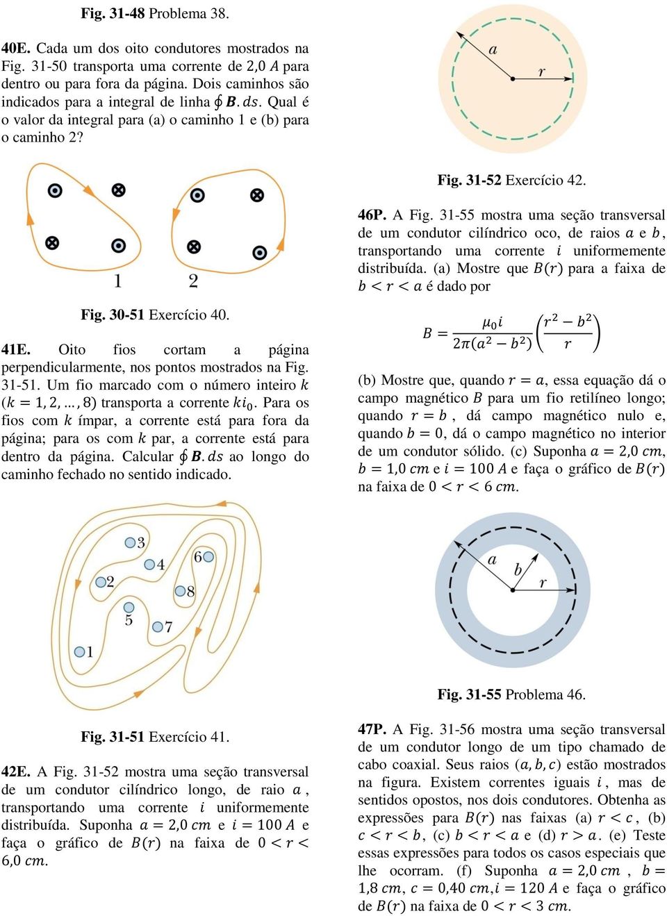 31-55 mosta uma seção tansvesal de um conduto cilíndico oco, de aios a e b, tanspotando uma coente i unifomemente distibuída. (a) Moste que () paa a faixa de b < < a é dado po Fig. 3-51 Execício 4.