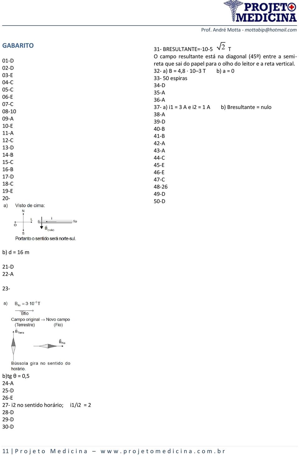 32- a) B = 4,8 10 3 T b) a = 0 33-50 espiras 34-D 35-A 36-A 37- a) i1 = 3 A e i2 = 1 A b) Bresultante = nulo 38-A 39-D 40-B 41-B 42-A 43-A 44-C 45-E 46-E