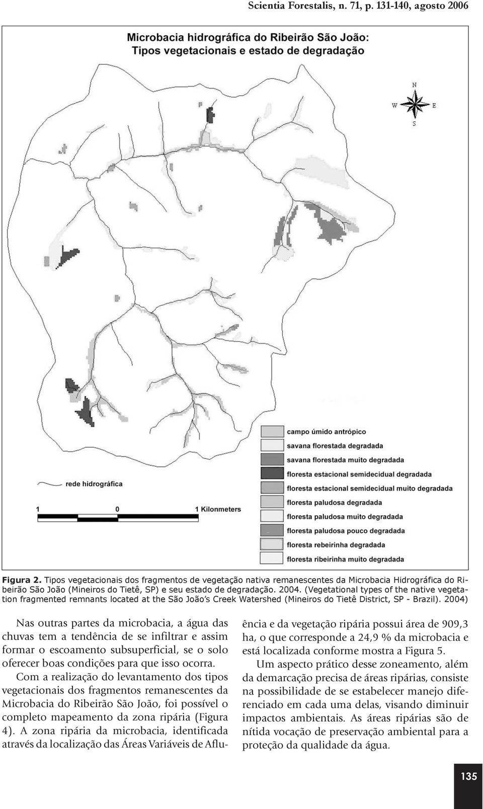 (Vegetational types of the native vegetation fragmented remnants located at the São João s Creek Watershed (Mineiros do Tietê District, SP - Brazil).