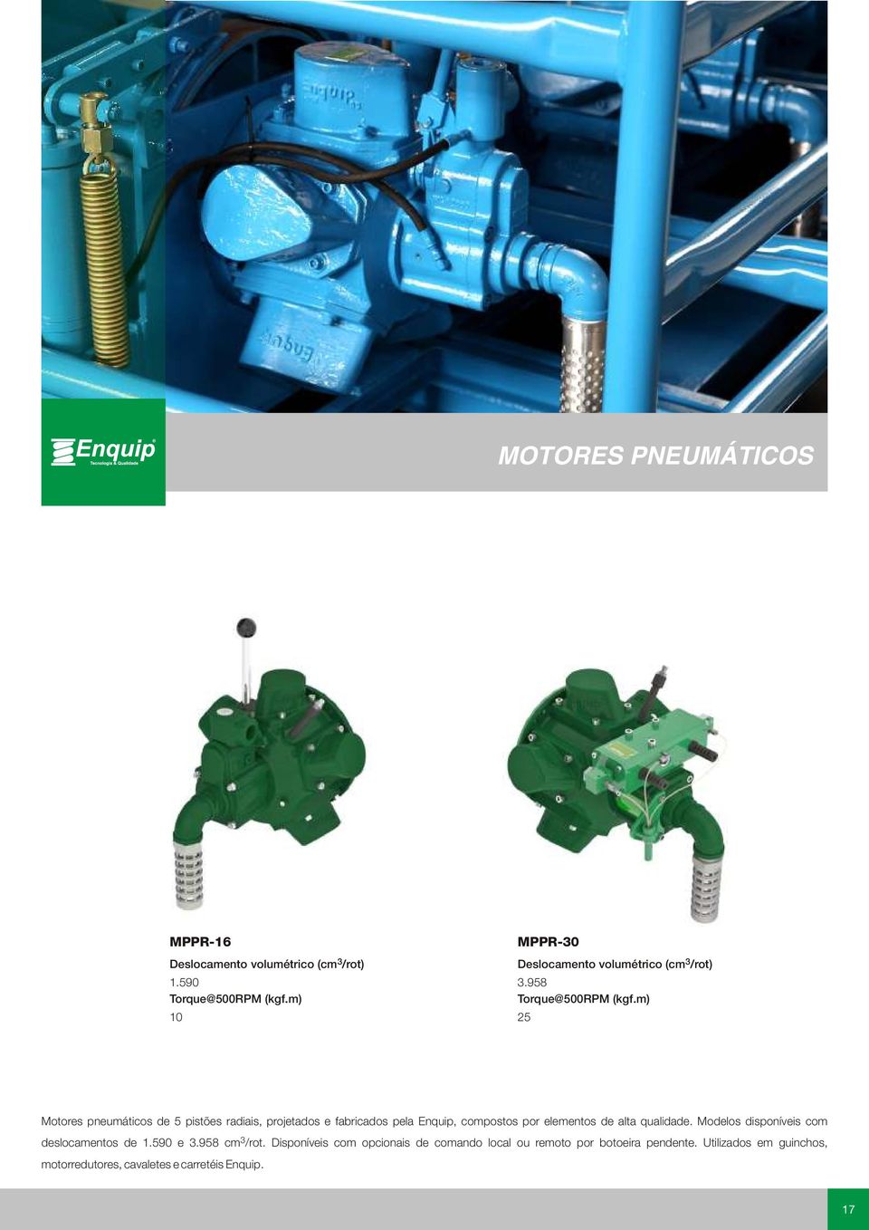 m) 25 Motores pneumáticos de 5 pistões radiais, projetados e fabricados pela Enquip, compostos por elementos de alta qualidade.