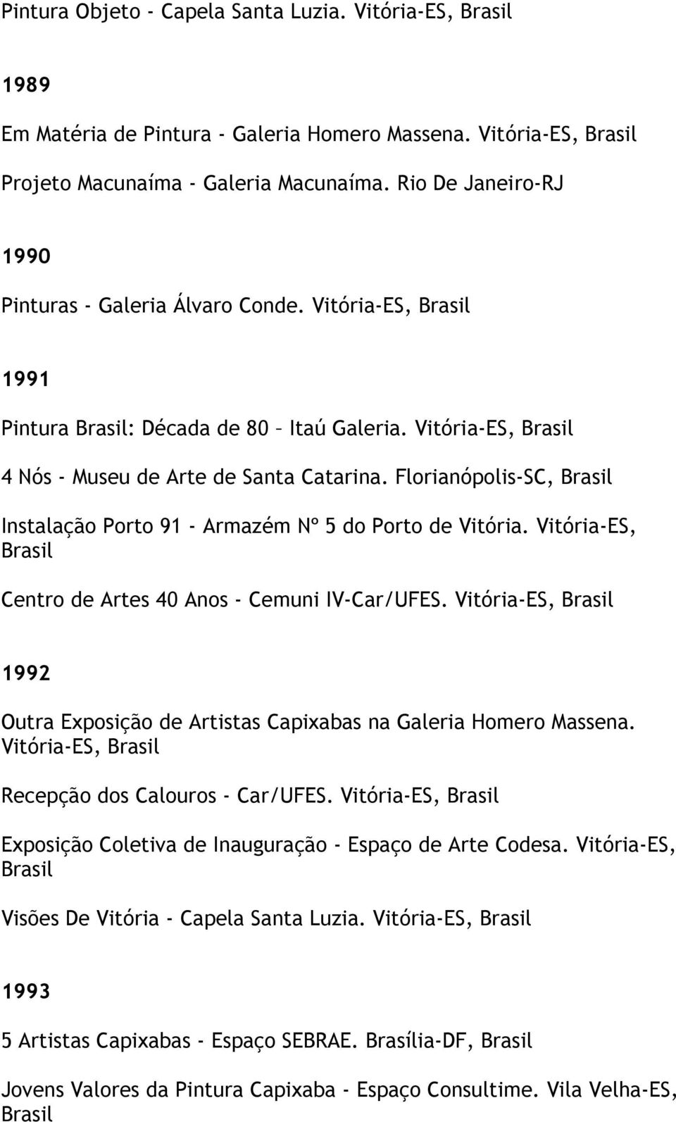 Vitória-ES, Centro de Artes 40 Anos - Cemuni IV-Car/UFES. 1992 Outra Exposição de Artistas Capixabas na Galeria Homero Massena. Recepção dos Calouros - Car/UFES.