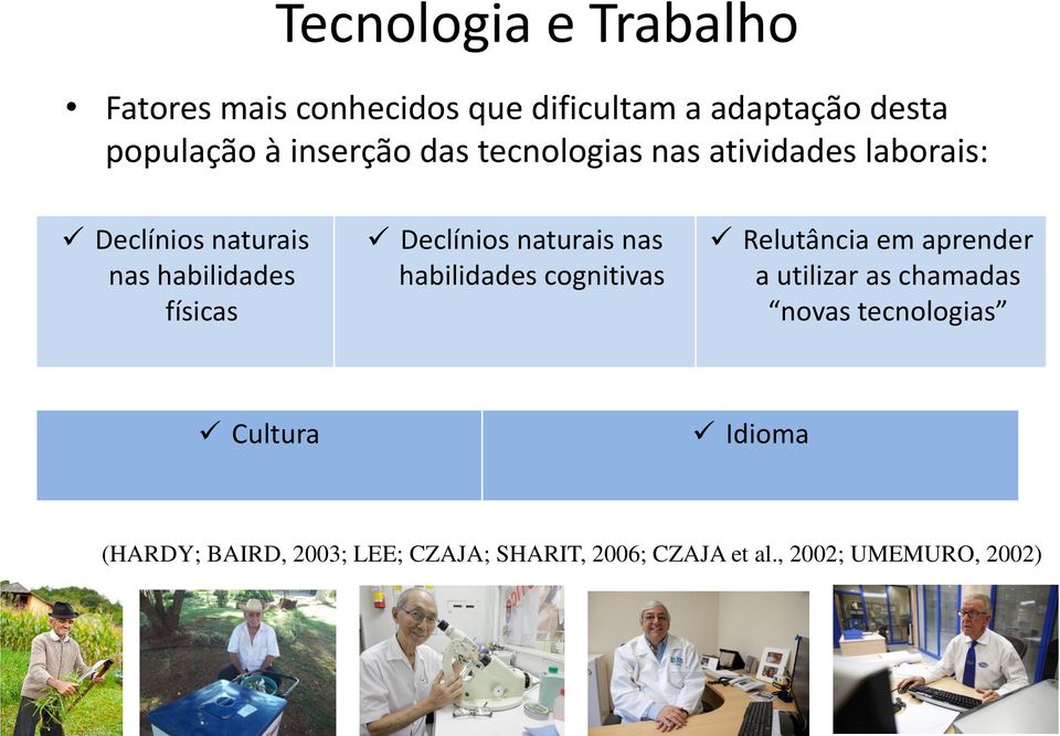 Declínios naturais nas habilidades cognitivas Relutância em aprender a utilizar as chamadas novas