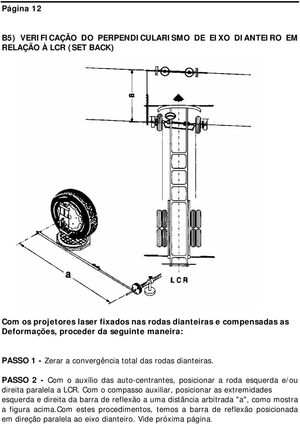 PASSO 2 - Com o auxílio das auto-centrantes, posicionar a roda esquerda e/ou direita paralela a LCR.