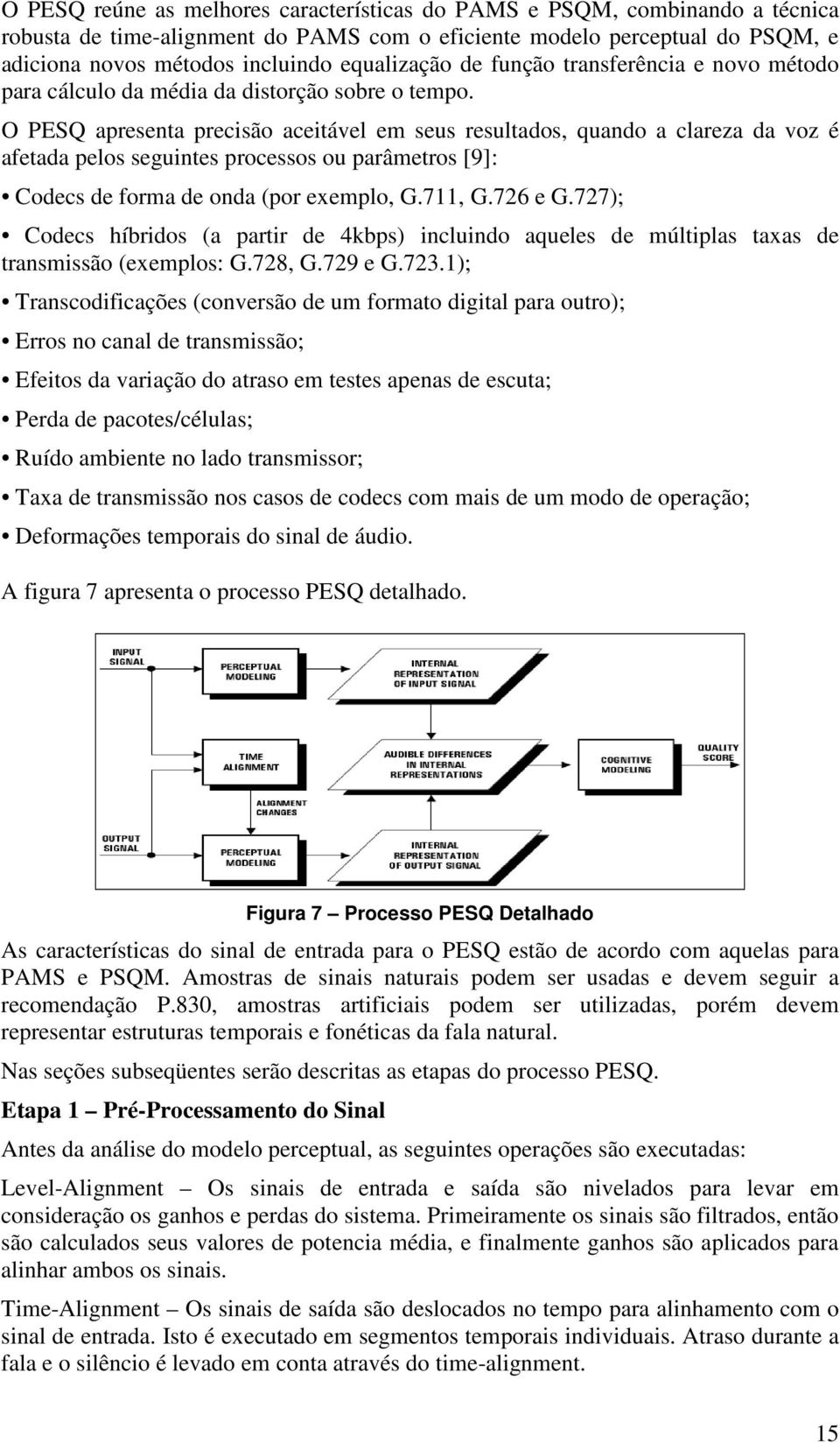 O PESQ apresenta precisão aceitável em seus resultados, quando a clareza da voz é afetada pelos seguintes processos ou parâmetros [9]: Codecs de forma de onda (por exemplo, G.711, G.726 e G.