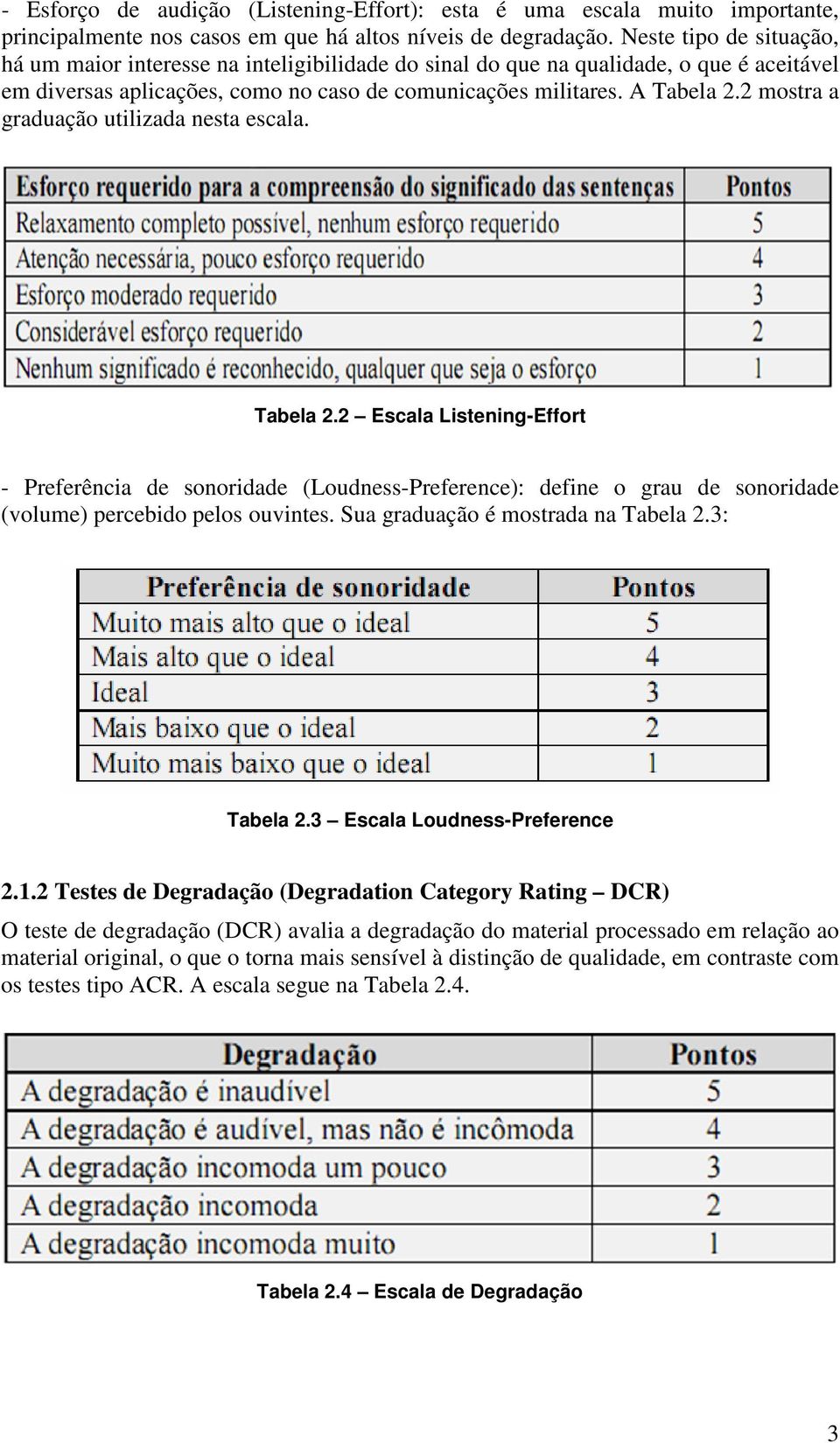 2 mostra a graduação utilizada nesta escala. Tabela 2.2 Escala Listening-Effort - Preferência de sonoridade (Loudness-Preference): define o grau de sonoridade (volume) percebido pelos ouvintes.