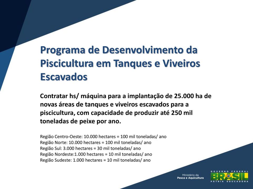 por ano. Região Centro-Oeste: 10.000 hectares = 100 mil toneladas/ ano Região Norte: 10.