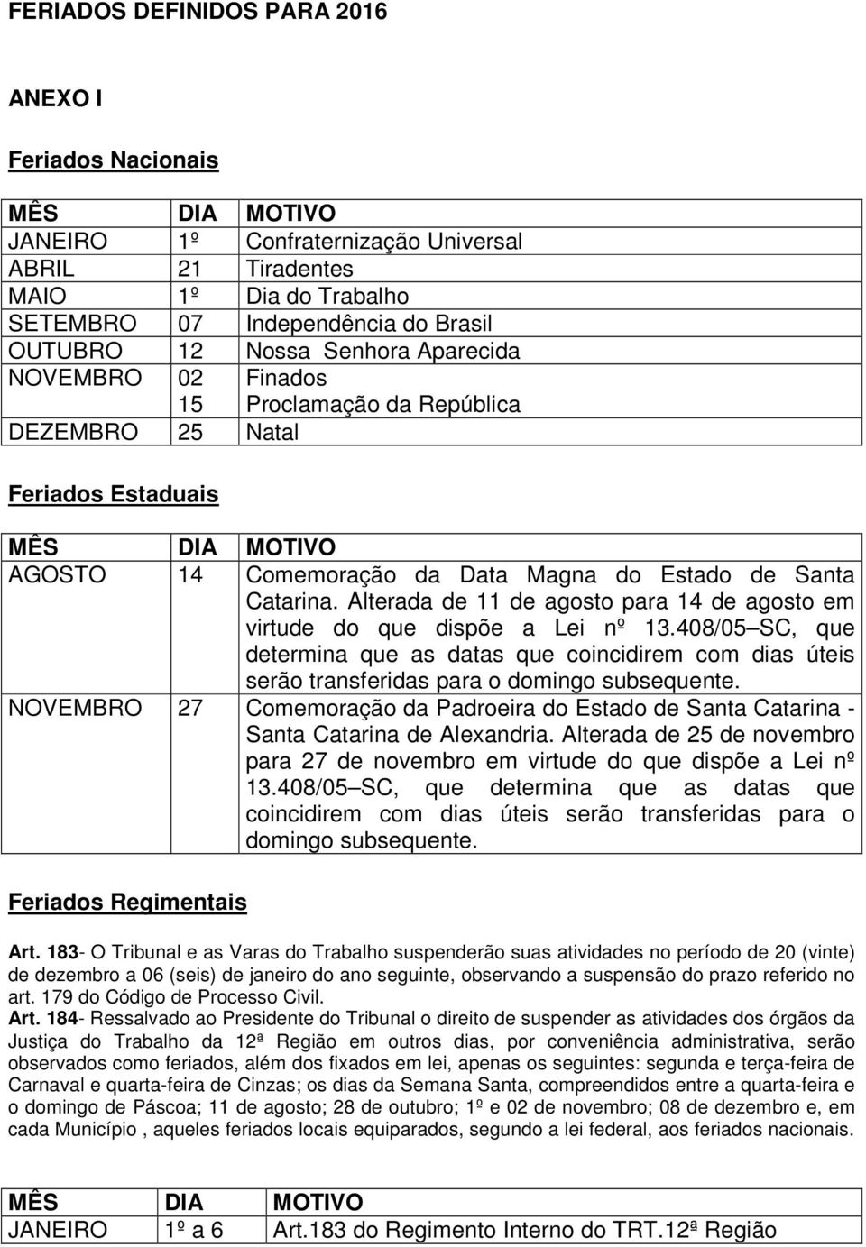 Alterada de 11 de agosto para 14 de agosto em virtude do que dispõe a Lei nº 13.4/05 SC, que determina que as datas que coincidirem com dias úteis serão transferidas para o domingo subsequente.