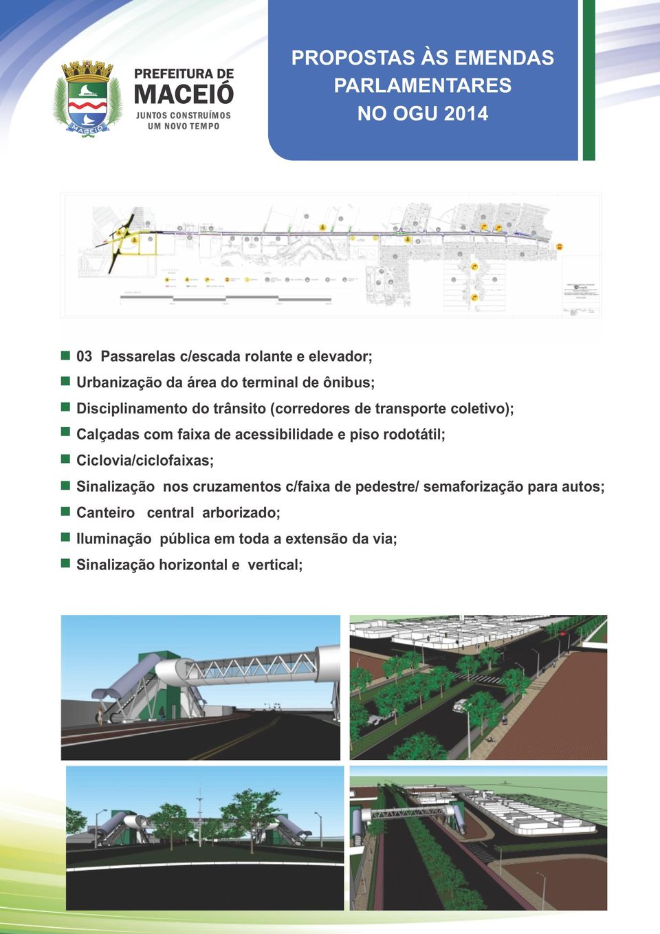 rodotátil; Ciclovia/ciclofaixas; Sinalização nos cruzamentos c/faixa de pedestre/ semaforização para