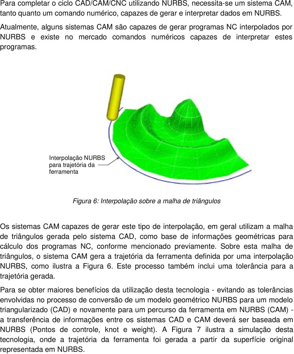 Interpolação NURBS para trajetória da ferramenta Figura 6: Interpolação sobre a malha de triângulos Os sistemas CAM capazes de gerar este tipo de interpolação, em geral utilizam a malha de triângulos