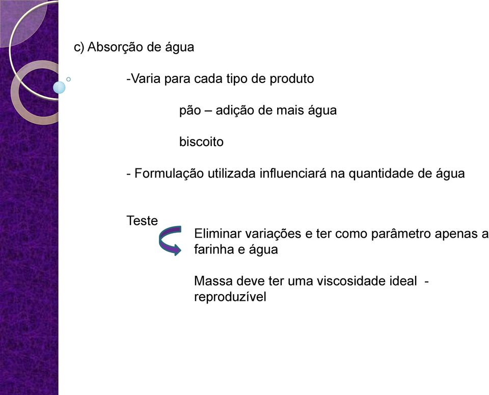 quantidade de água Teste Eliminar variações e ter como parâmetro