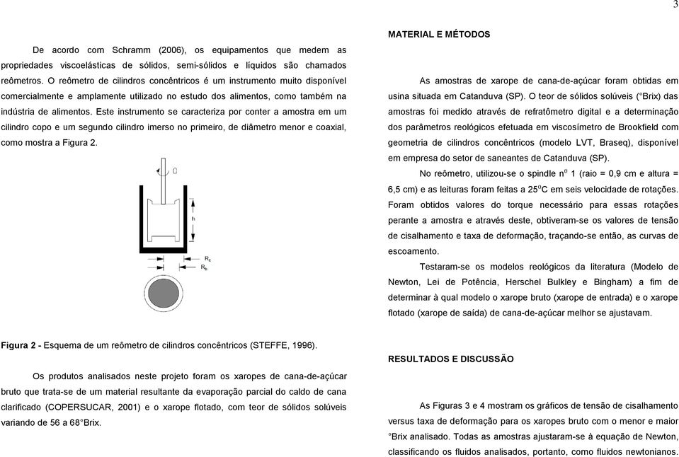 Este instrumento se caracteriza por conter a amostra em um cilindro copo e um segundo cilindro imerso no primeiro, de diâmetro menor e coaxial, como mostra a Figura 2.