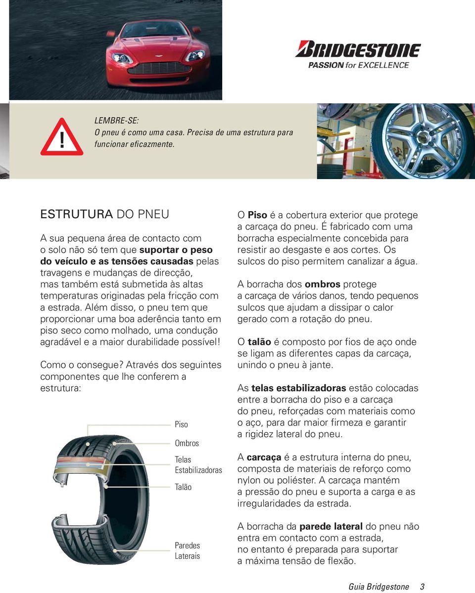 temperaturas originadas pela fricção com a estrada. Além disso, o pneu tem que proporcionar uma boa aderência tanto em piso seco como molhado, uma condução agradável e a maior durabilidade possível!