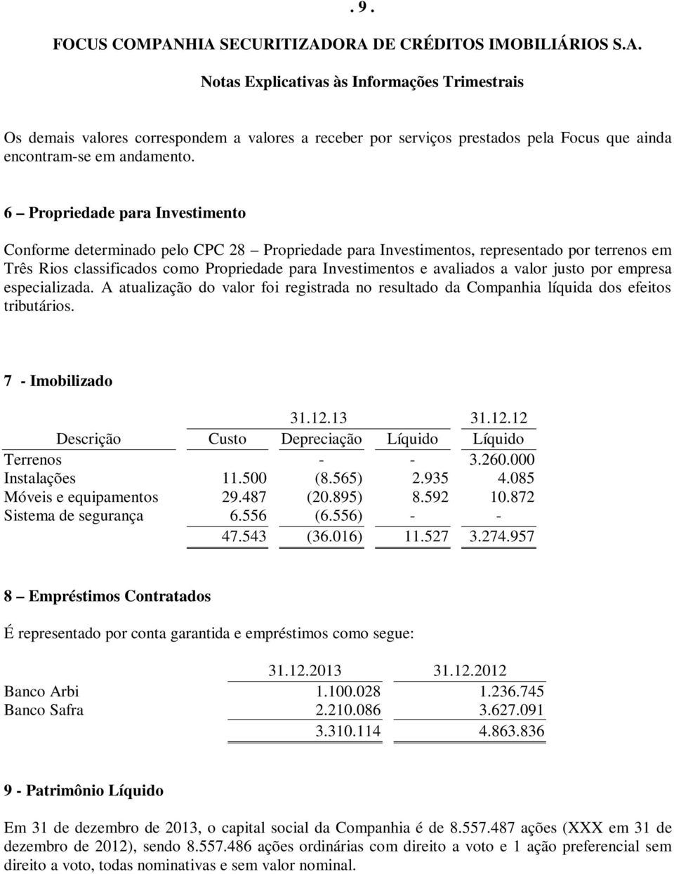 valor justo por empresa especializada. A atualização do valor foi registrada no resultado da Companhia líquida dos efeitos tributários. 7 - Imobilizado 31.12.