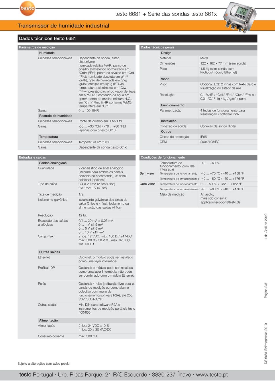 psicrómetra em Ctw ( Ftw); pressão parcial do vapor de água em hpa/h20; conteúdo da água em ppmv; ponto de orvalho mistura H 2 em Ctm/ Ftm; %HR conforme WMO; temperatura em C/ F Ponto de orvalho em