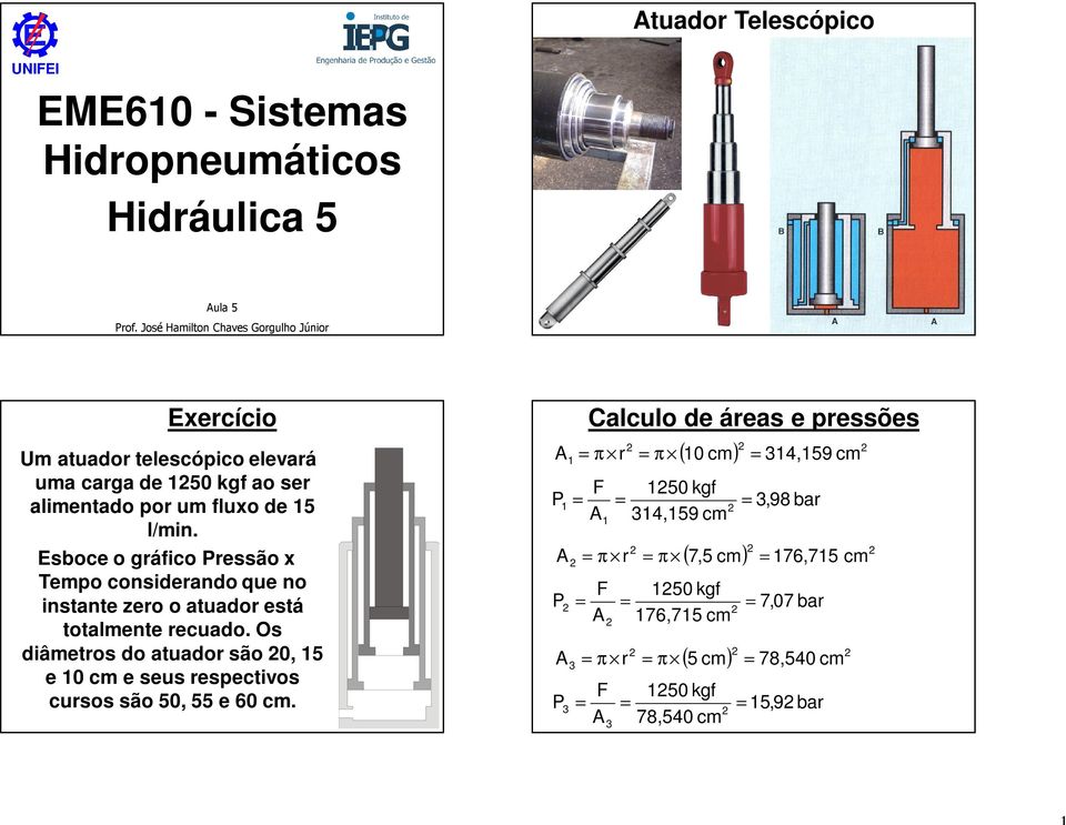 Esboce o gráfico ressão x empo considerando que no instante zero o atuador está totalmente recuado.