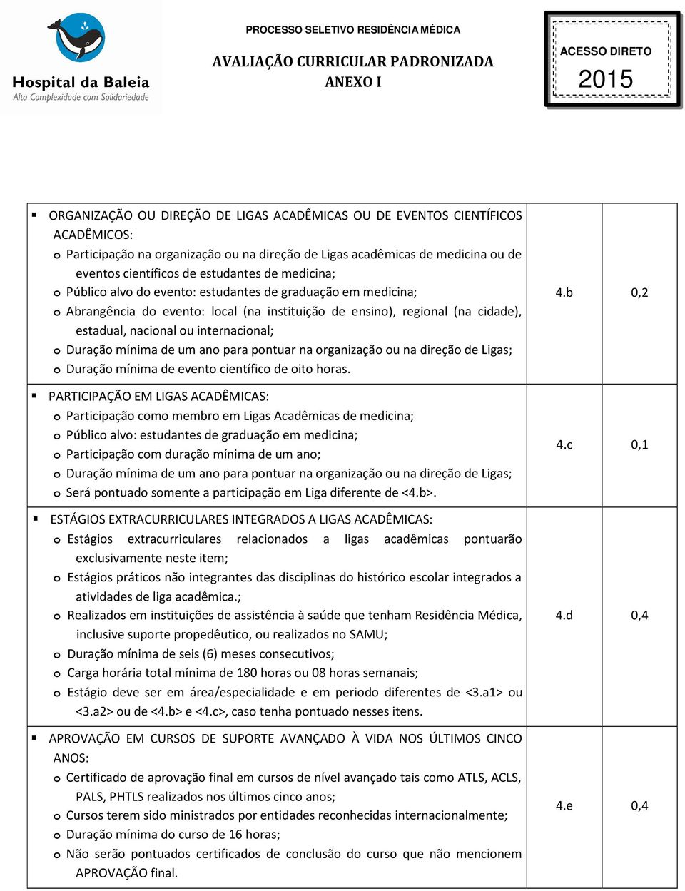 Duração mínima de um ano para pontuar na organização ou na direção de Ligas; o Duração mínima de evento científico de oito horas.