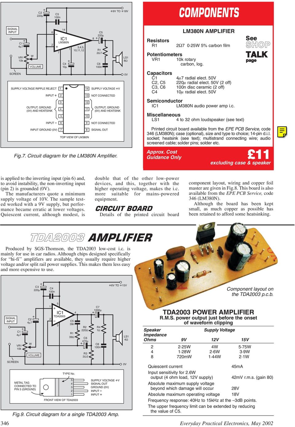 ( off), 00n disc ceramic ( off) C 0m radial elect. I LM0N audio power amp i.c. LS to ohm loudspeaker (see text) See Printed circuit board available from the EPE PCB Service, code (LM0N); case (optional), size and type to choice; -pin d.