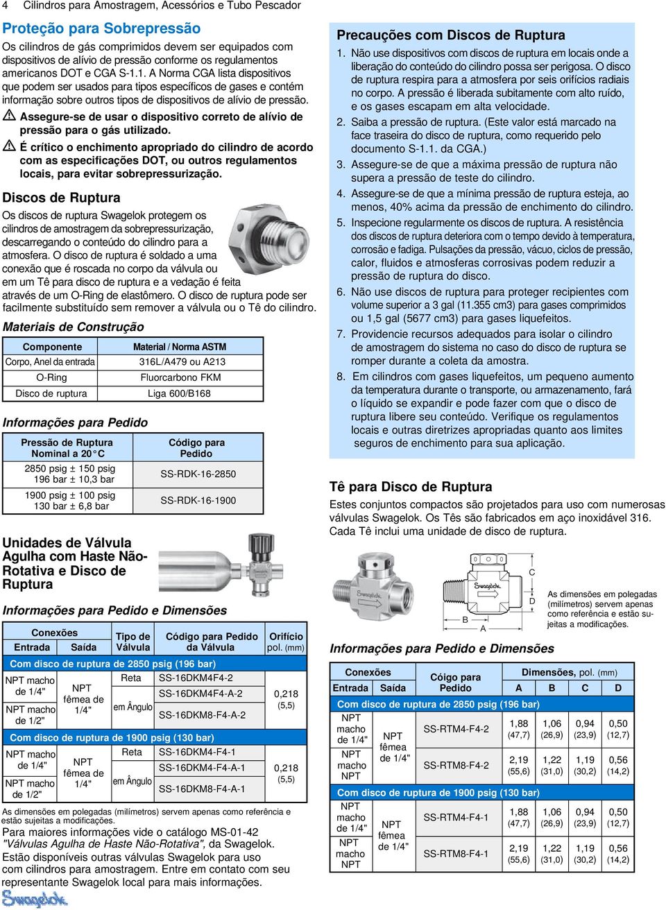 ssegure-se de usar o dispositivo correto de alívio de pressão para o gás utilizado.