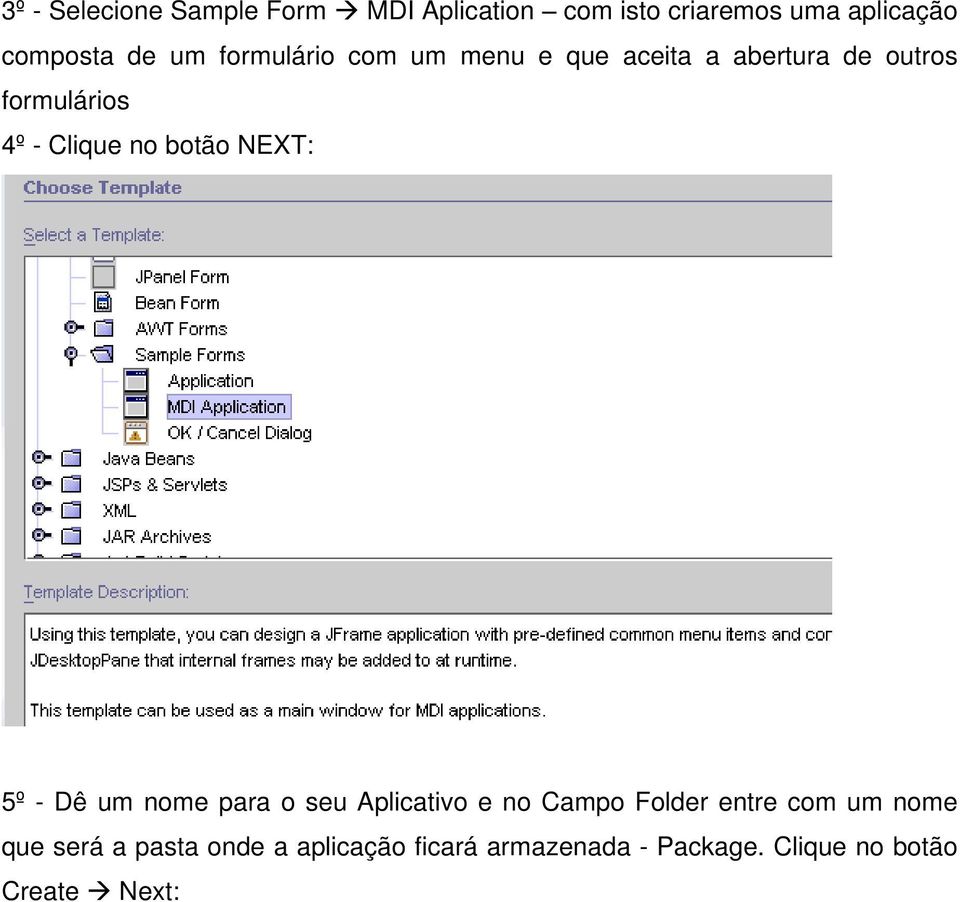 botão NEXT: 5º - Dê um nome para o seu Aplicativo e no Campo Folder entre com um nome