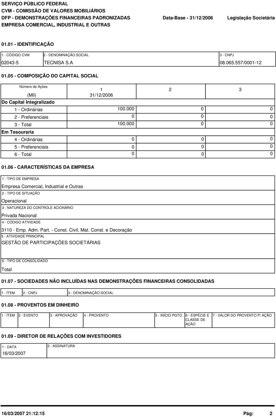 5 - COMPOSIÇÃO DO CAPITAL SOCIAL Número de Ações (Mil) Do Capital Integralizado 1 - Ordinárias 2 - Preferenciais 3 - Total Em Tesouraria 4 - Ordinárias 5 - Preferenciais 6 - Total 1 31/12/26 1. 1. 2 3 1.