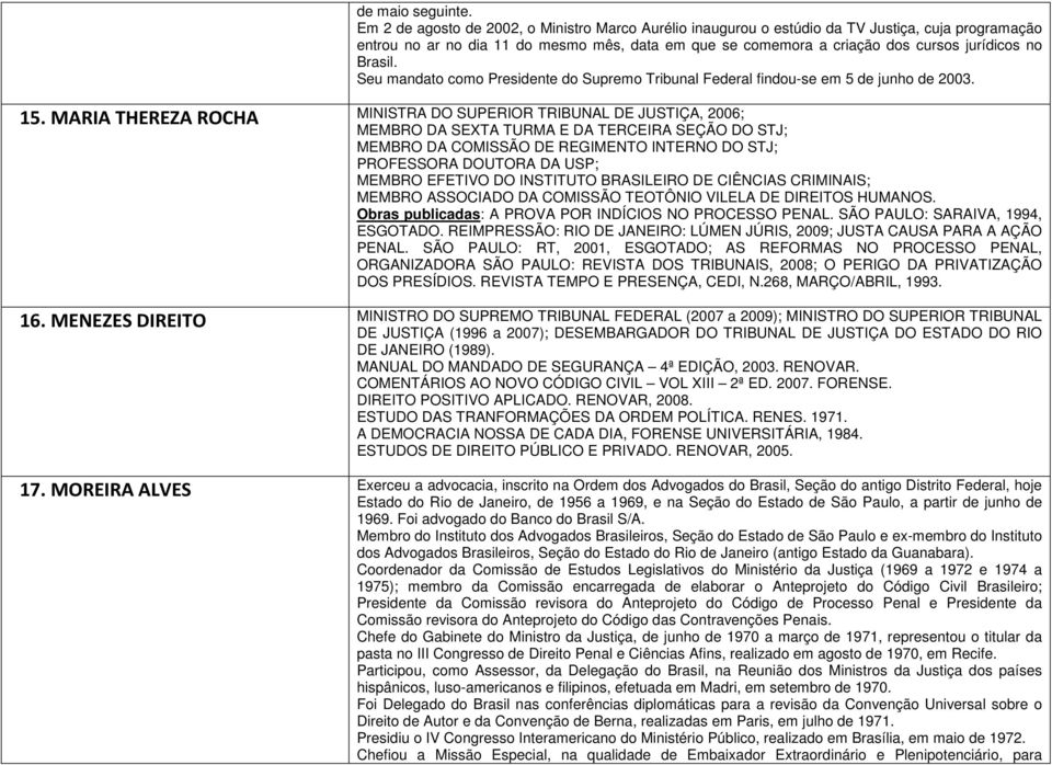 Brasil. Seu mandato como Presidente do Supremo Tribunal Federal findou-se em 5 de junho de 2003. 15.