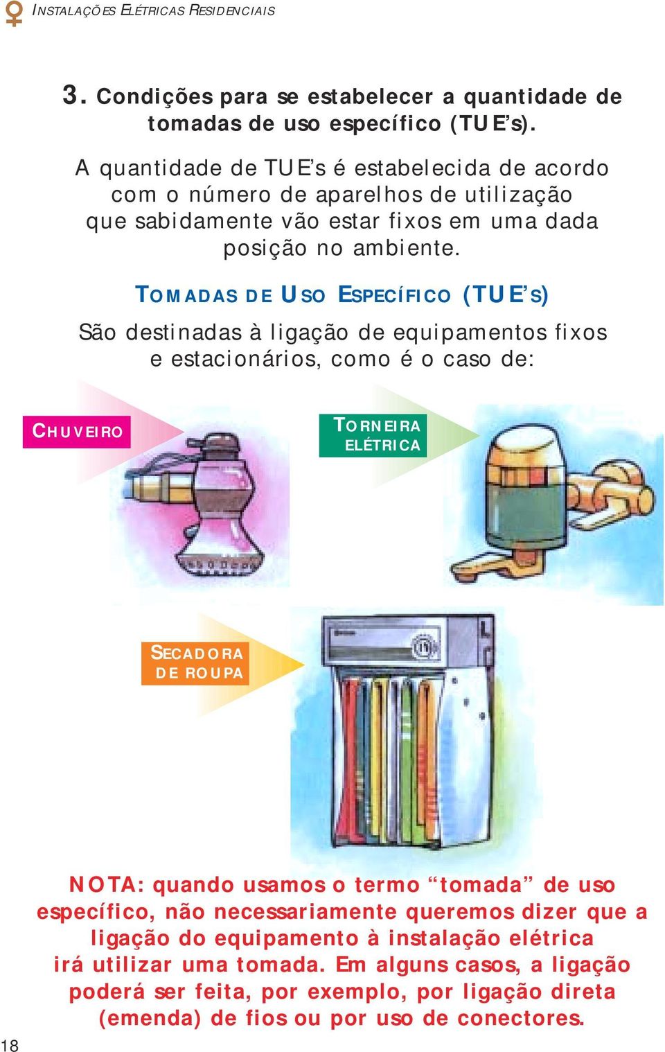 TOMADAS DE USO ESPECÍFICO (TUE S) São destinadas à ligação de equipamentos fixos e estacionários, como é o caso de: CHUVEIRO TORNEIRA ELÉTRICA SECADORA DE ROUPA 18 NOTA: