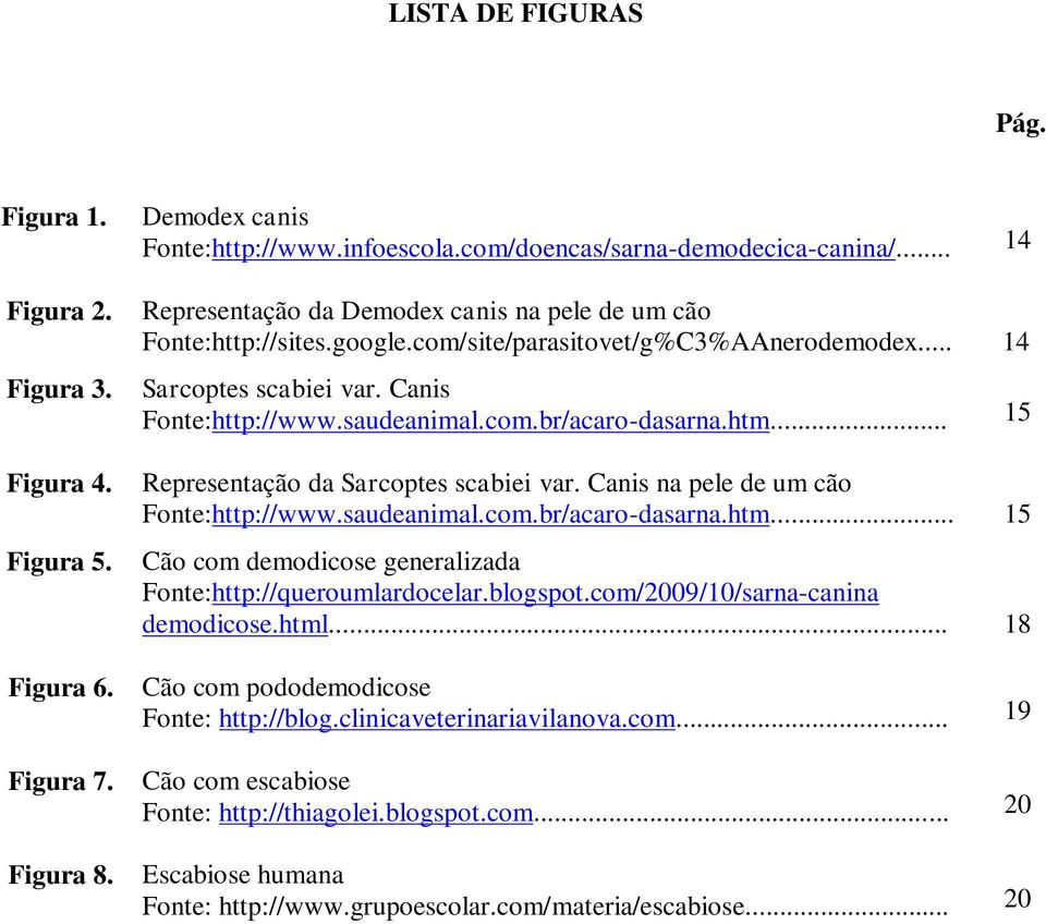 htm... 15 Representação da Sarcoptes scabiei var. Canis na pele de um cão Fonte:http://www.saudeanimal.com.br/acaro-dasarna.htm... 15 Cão com demodicose generalizada Fonte:http://queroumlardocelar.