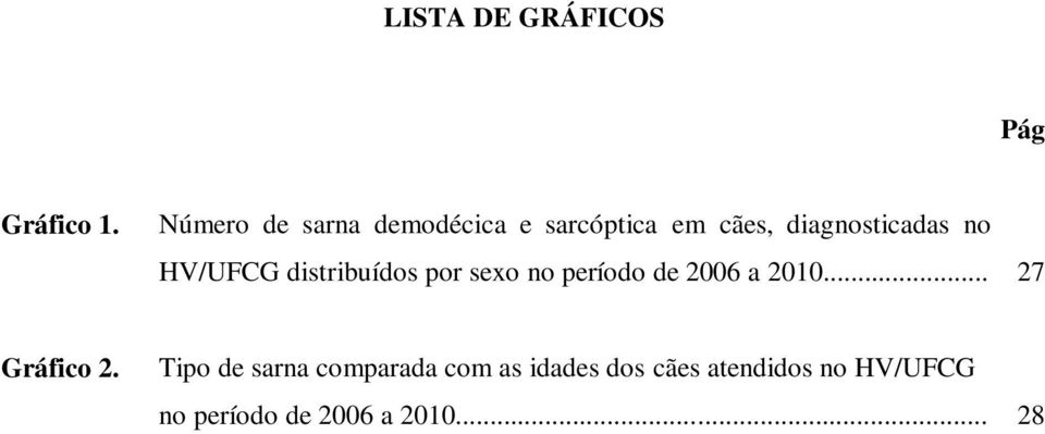 HV/UFCG distribuídos por sexo no período de 2006 a 2010.