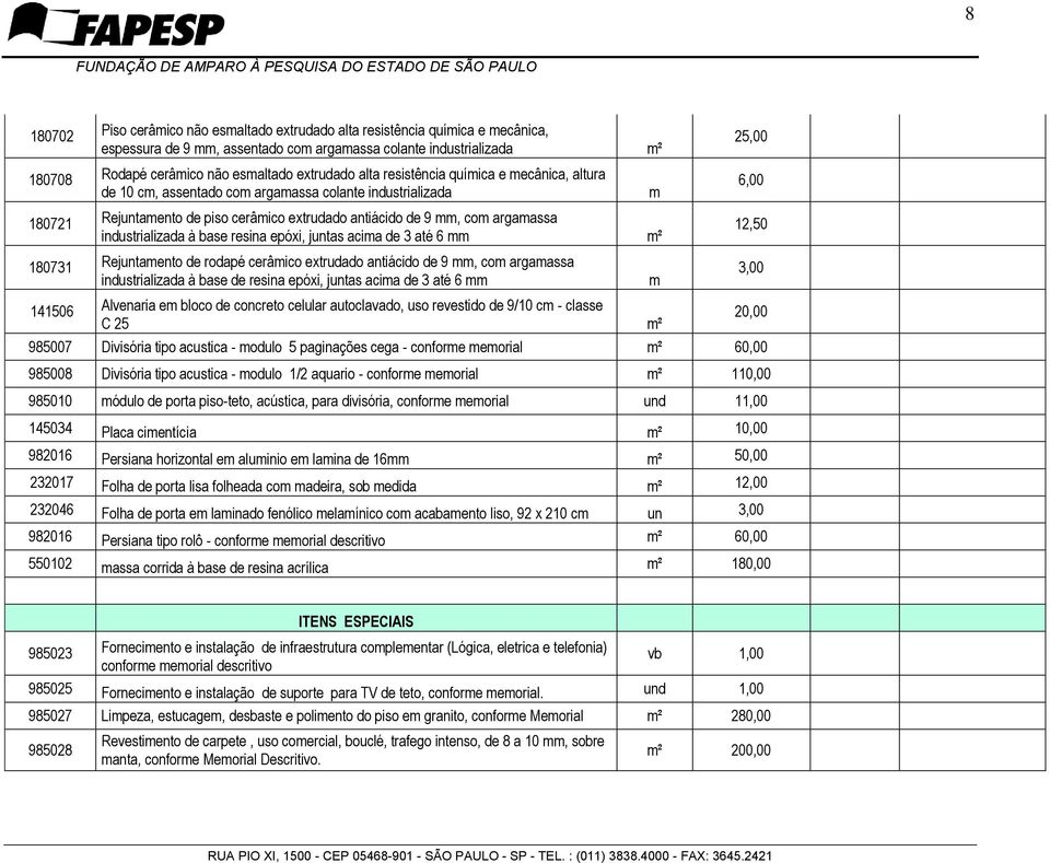 industrializada à base resina epóxi, juntas acima de 3 até 6 mm m² 180731 Rejuntamento de rodapé cerâmico extrudado antiácido de 9 mm, com argamassa industrializada à base de resina epóxi, juntas