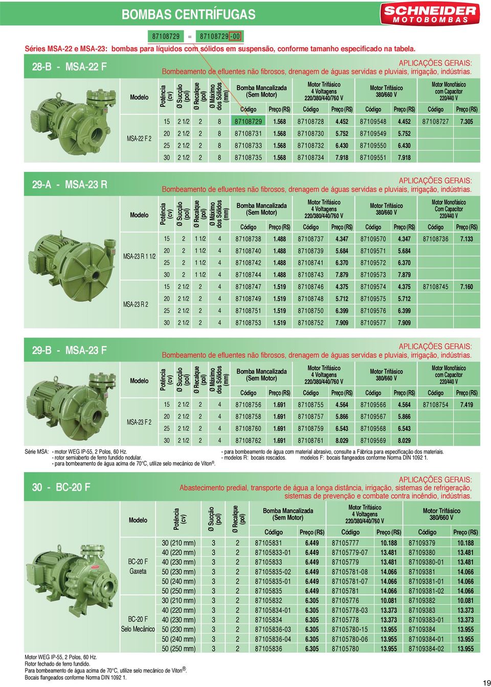 707 7.9 709 7.9 0/0 V 7077 7.0 9-A - MSA- R MSA- R / MSA- R Bombeamento de efluentes não fibrosos, drenagem de águas servidas e pluviais, irrigação, indústrias.