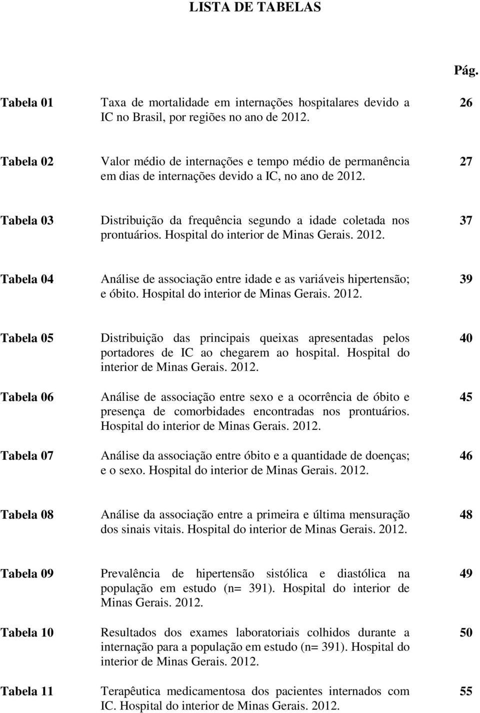 27 Tabela 03 Distribuição da frequência segundo a idade coletada nos prontuários. Hospital do interior de Minas Gerais. 2012.