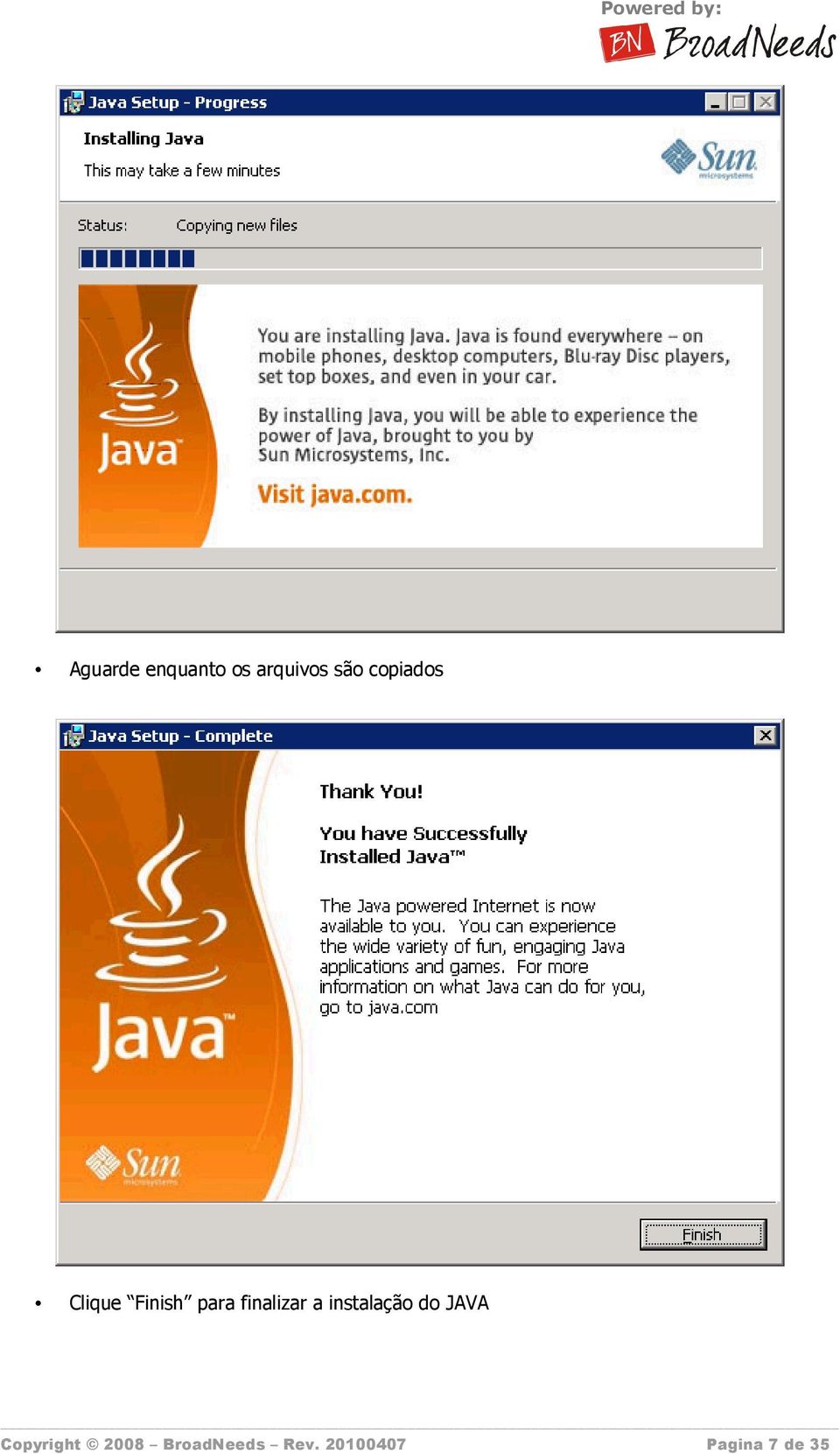 finalizar a instalação do JAVA