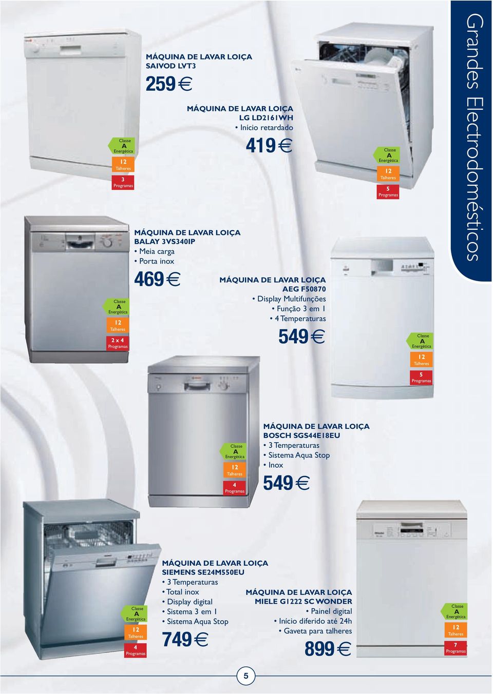 Talheres 4 Programas MÁQUIN DE LVR LOIÇ BOSCH SGS44E18EU 3 Temperaturas Sistema qua Stop Inox 549 12 Talheres 4 Programas MÁQUIN DE LVR LOIÇ SIEMENS SE24M550EU 3 Temperaturas Total