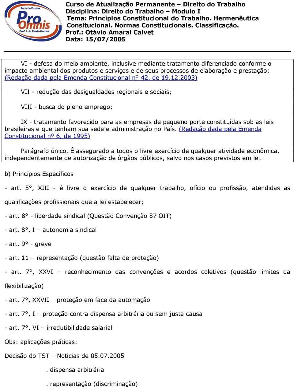 2003) VII - redução das desigualdades regionais e sociais; VIII - busca do pleno emprego; IX - tratamento favorecido para as empresas de pequeno porte constituídas sob as leis brasileiras e que