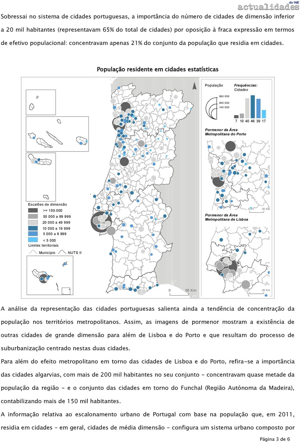 População residente em cidades estatísticas População Frequências: Cidades dimensão l dos lugares ; 2 ] ; 1 ] ; 5 ] 56 28 14 Pormenor da Área Metropolitana do Porto 7 1 4 46 39 17 Escala ma <Empty