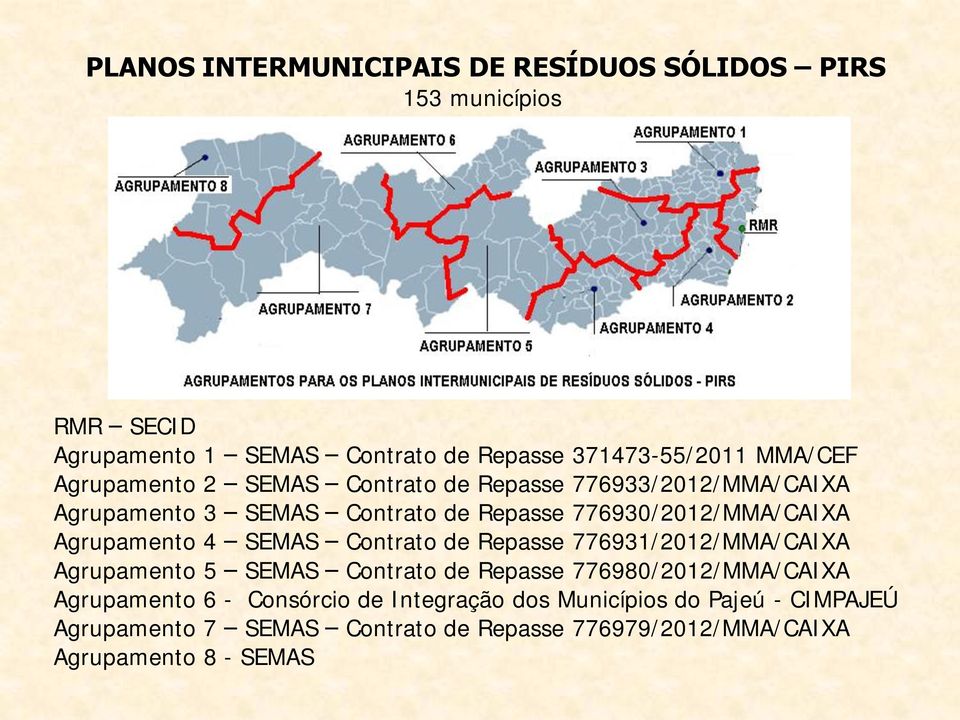 4 SEMAS Contrato de Repasse 776931/2012/MMA/CAIXA Agrupamento 5 SEMAS Contrato de Repasse 776980/2012/MMA/CAIXA Agrupamento 6 -