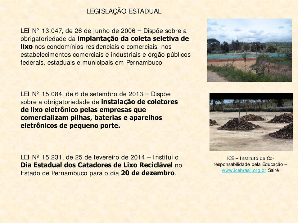 industriais e órgão públicos federais, estaduais e municipais em Pernambuco LEI Nº 15.