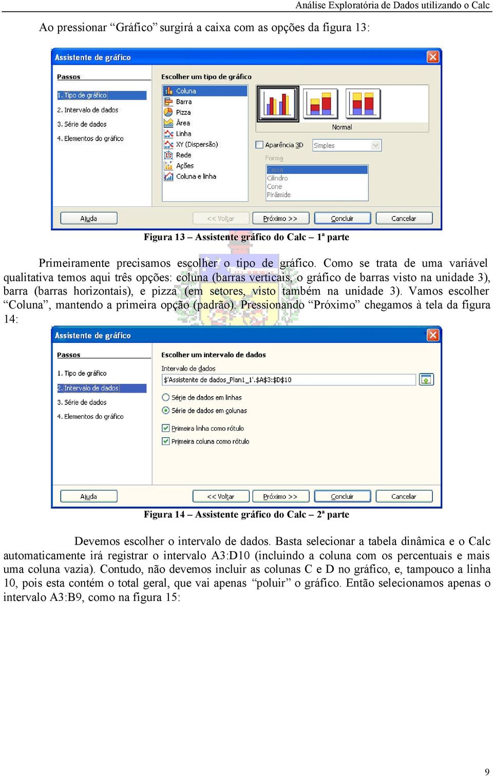 Como se trata de uma variável qualitativa temos aqui três opções: coluna (barras verticais, o gráfico de barras visto na unidade 3), barra (barras horizontais), e pizza (em setores, visto também na