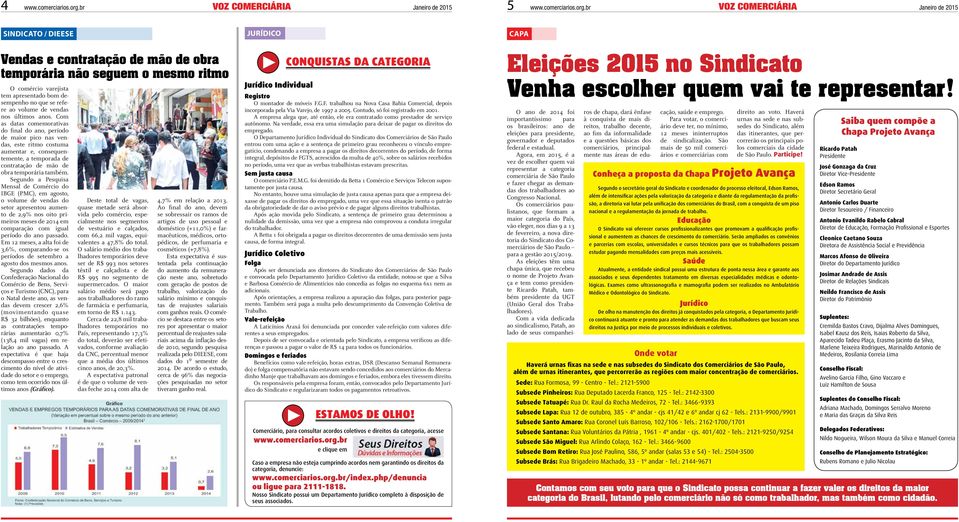 br voz comerciária Janeiro de 2015 SINDICATO / DIEESE Vendas e contratação de mão de obra temporária não seguem o mesmo ritmo O comércio varejista tem apresentado bom desempenho no que se refere ao